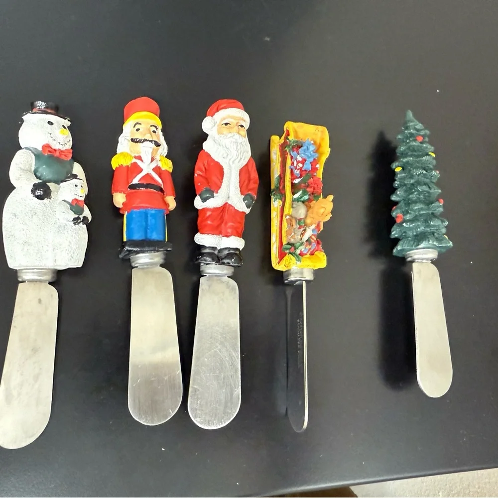 Vintage Set of 5 Festive Holiday Spreader‎ stainless steel